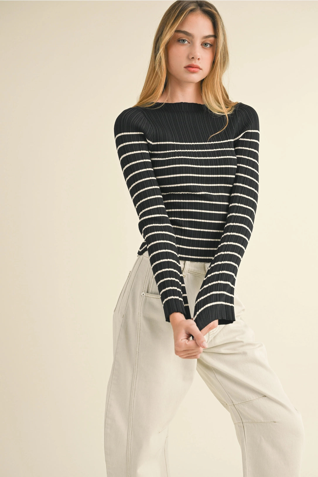 Ribbed Knit Striped Top