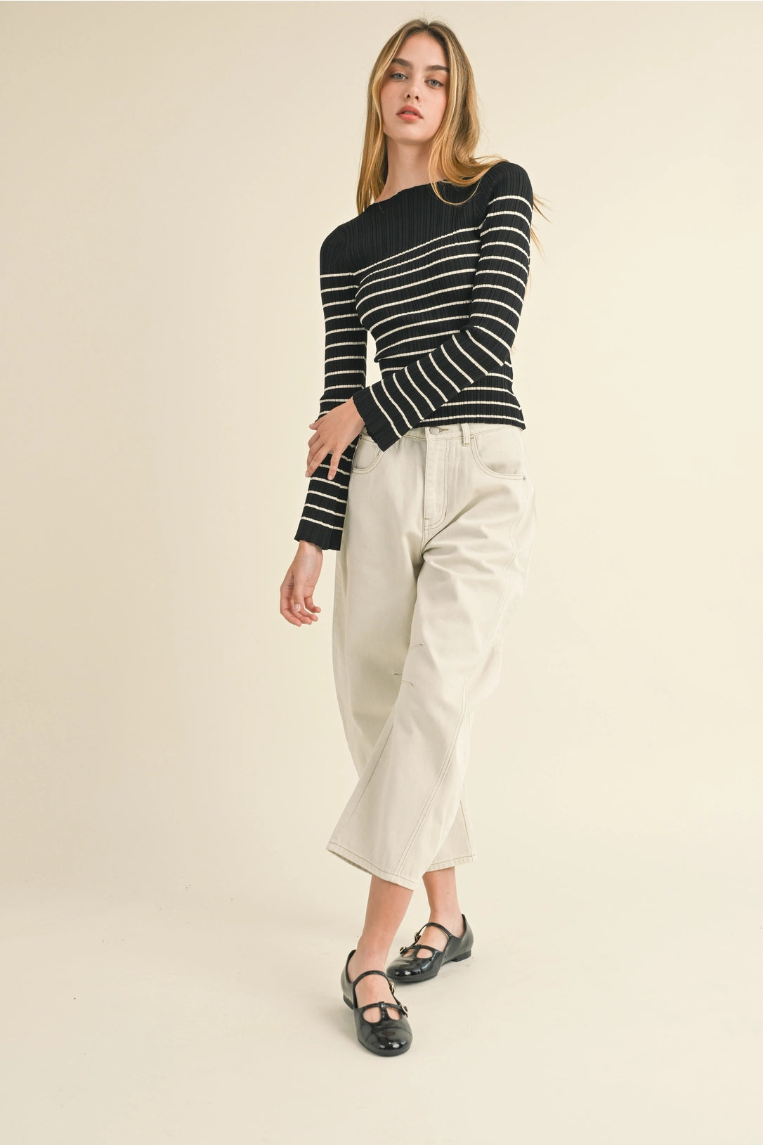 Ribbed Knit Striped Top