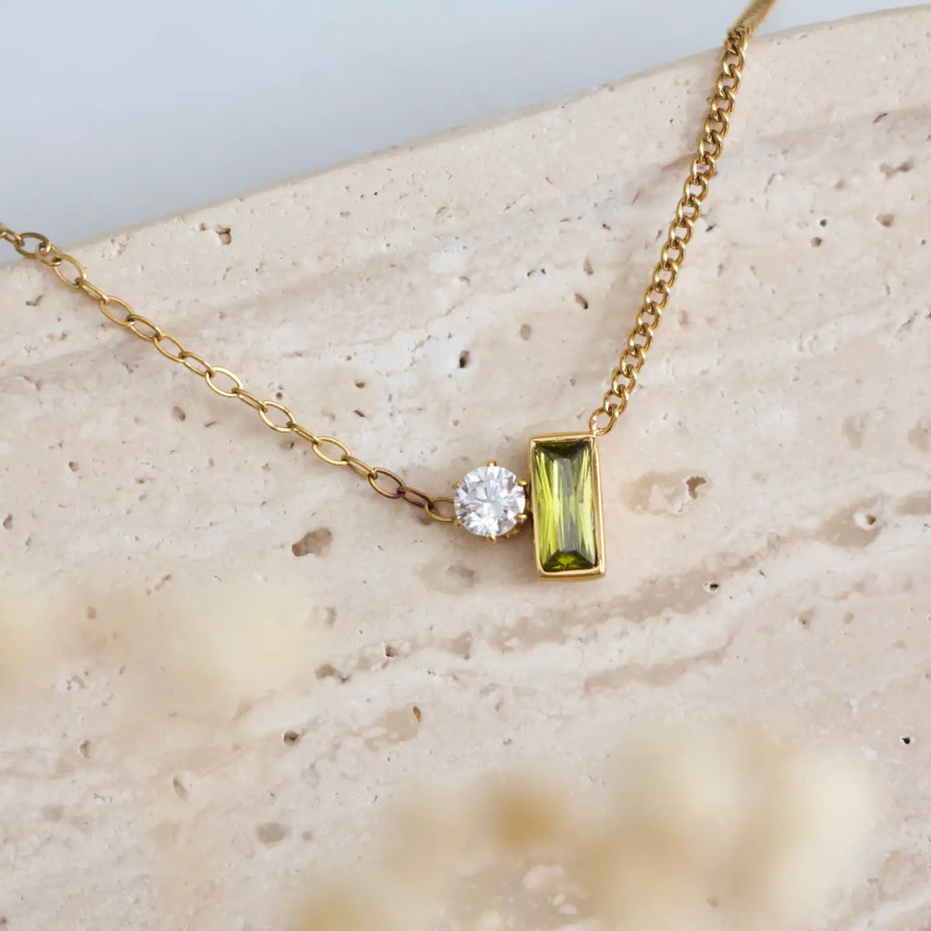 Olive Zircon Geometric Necklace