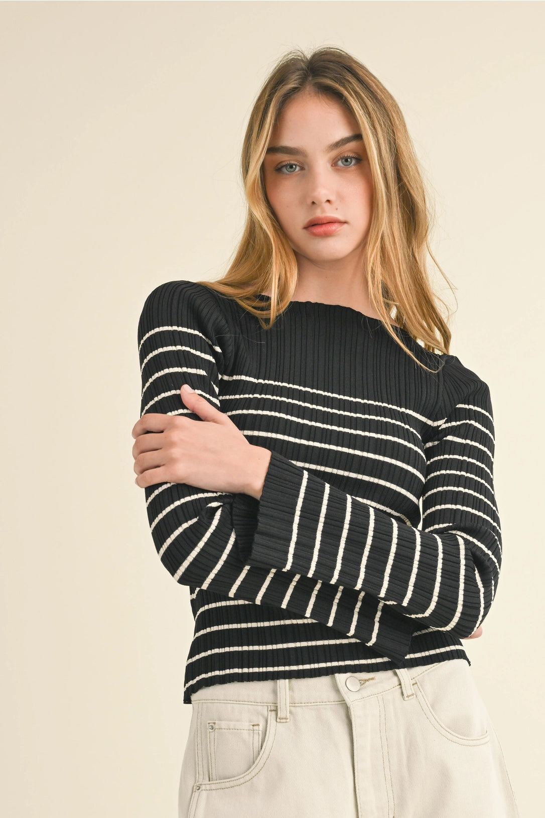 Ribbed Knit Striped Top