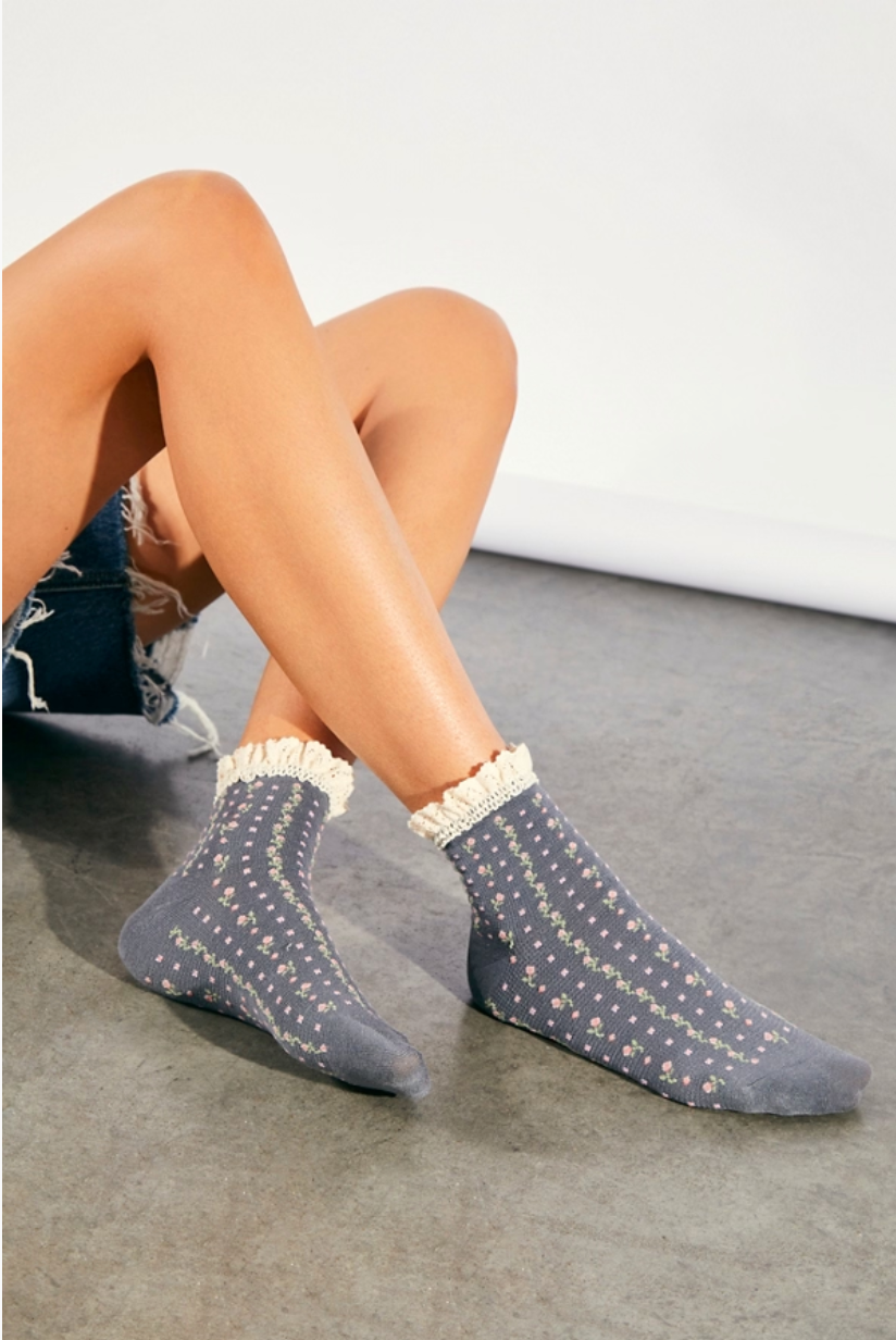 Rosebud Waffle Ankle Sock