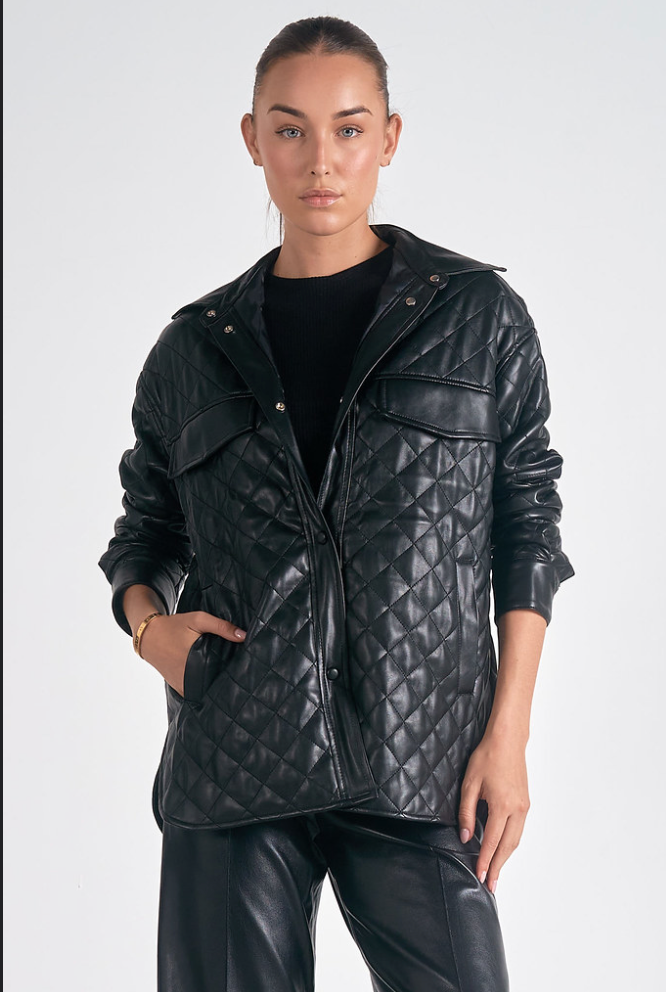 Vegan Leather Quilted Shacket