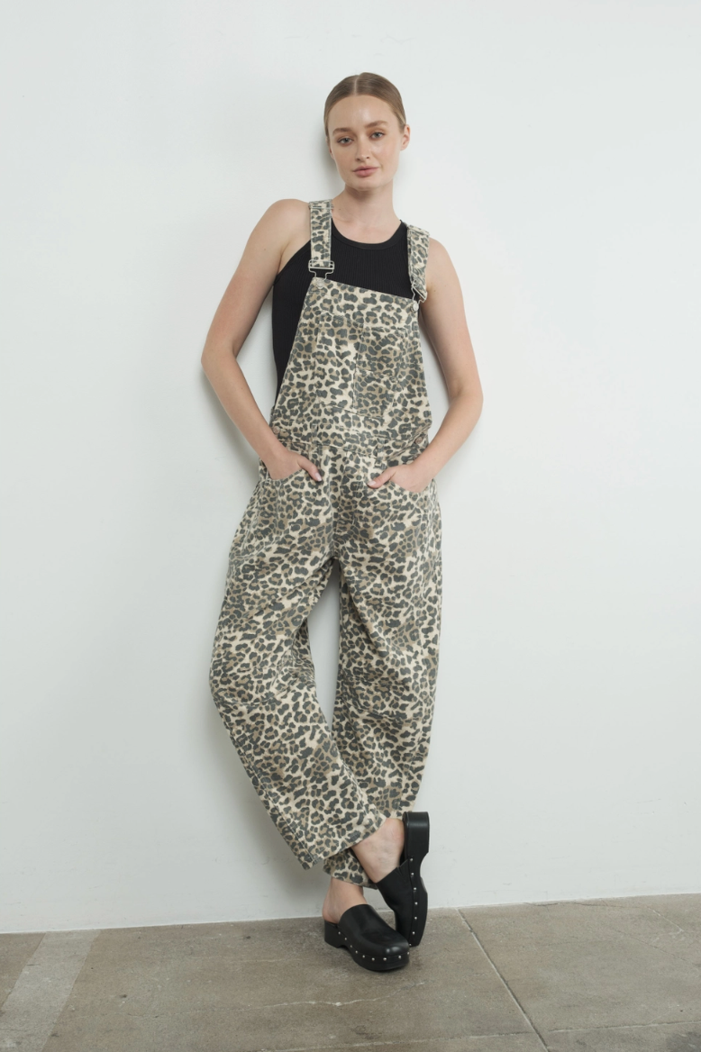 Leopard Relax Fit Denim Overall