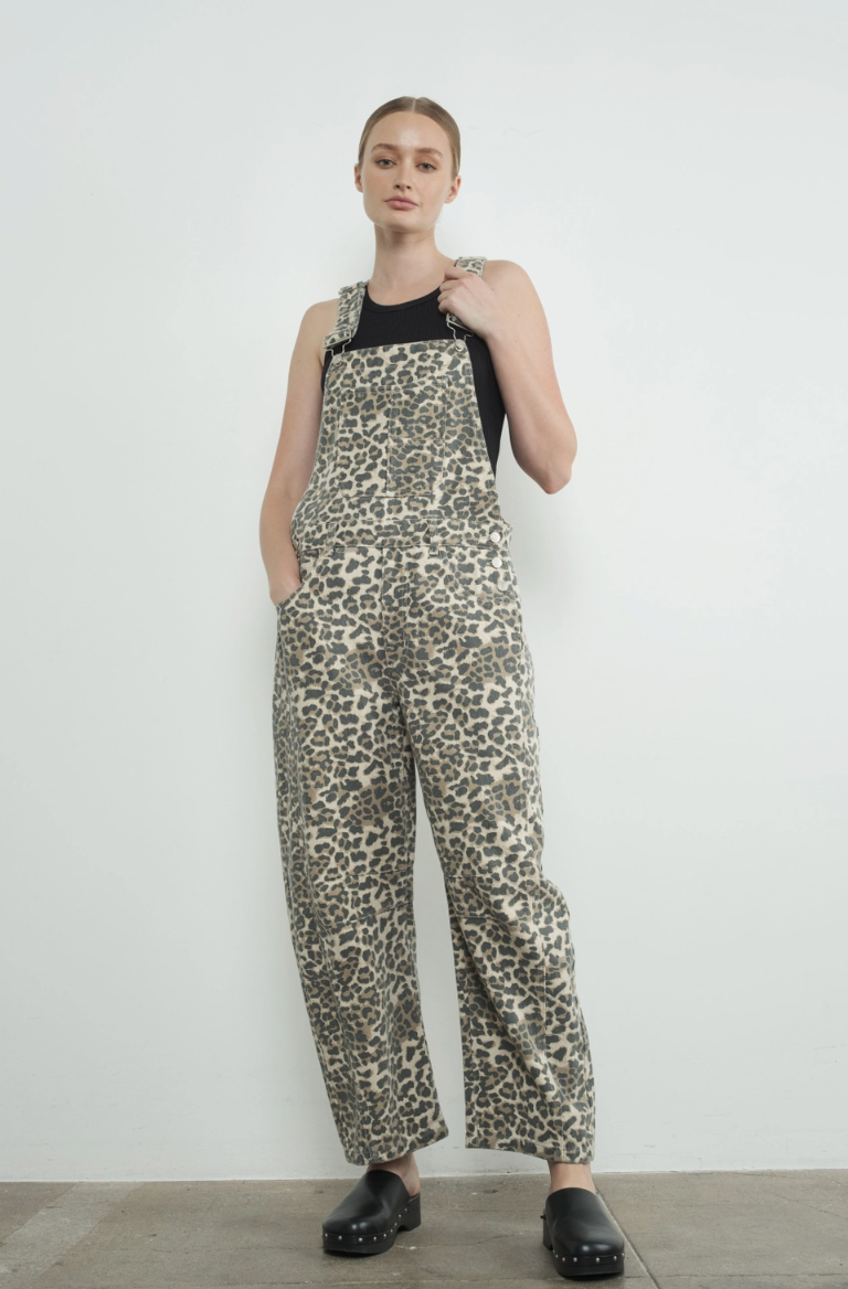 Leopard Relax Fit Denim Overall