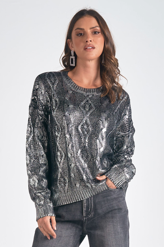 Metallic Crew Neck Sweater