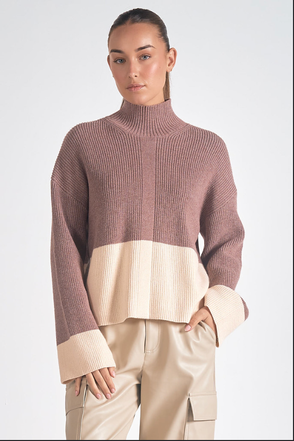 Colorblock Mock Neck Sweater