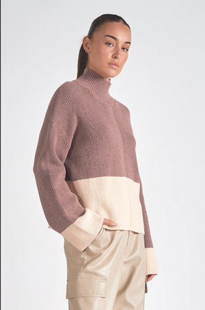 Colorblock Mock Neck Sweater