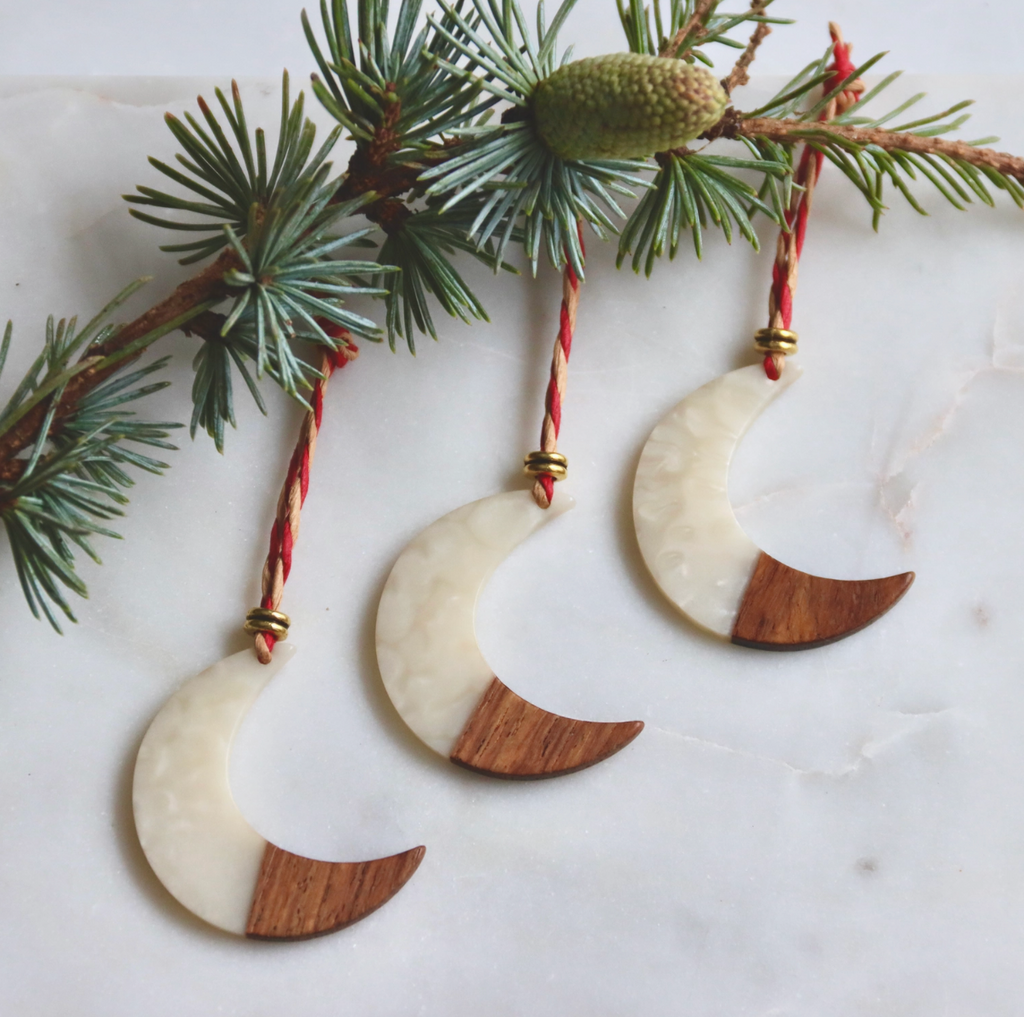 Moon Wood and Acrylic Ornaments (set of 3)