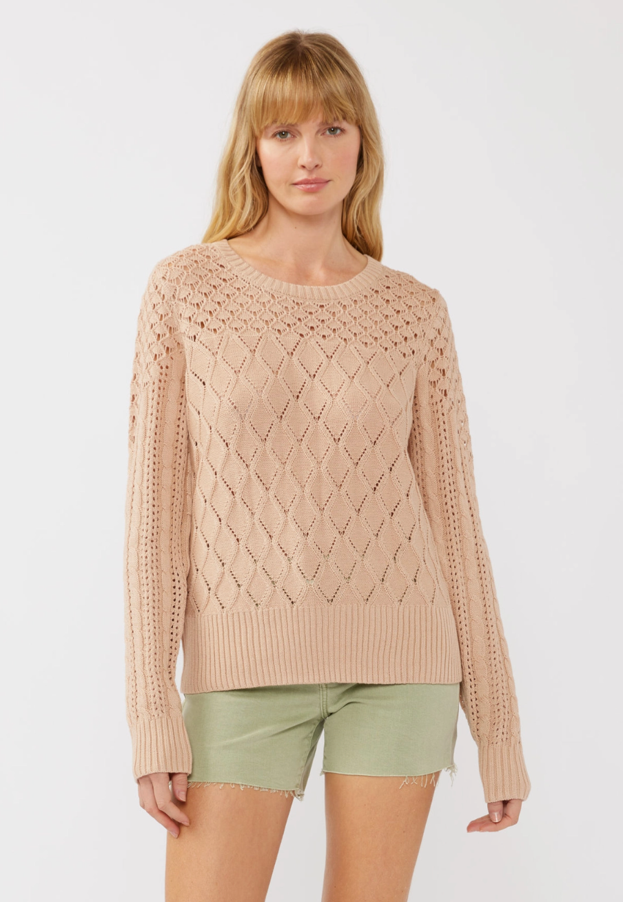 Pointelle Knit Crewneck Sweater