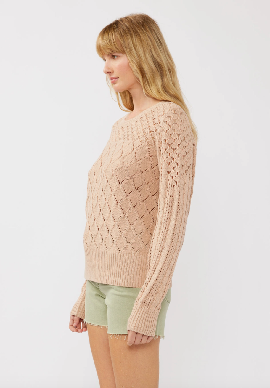 Pointelle Knit Crewneck Sweater