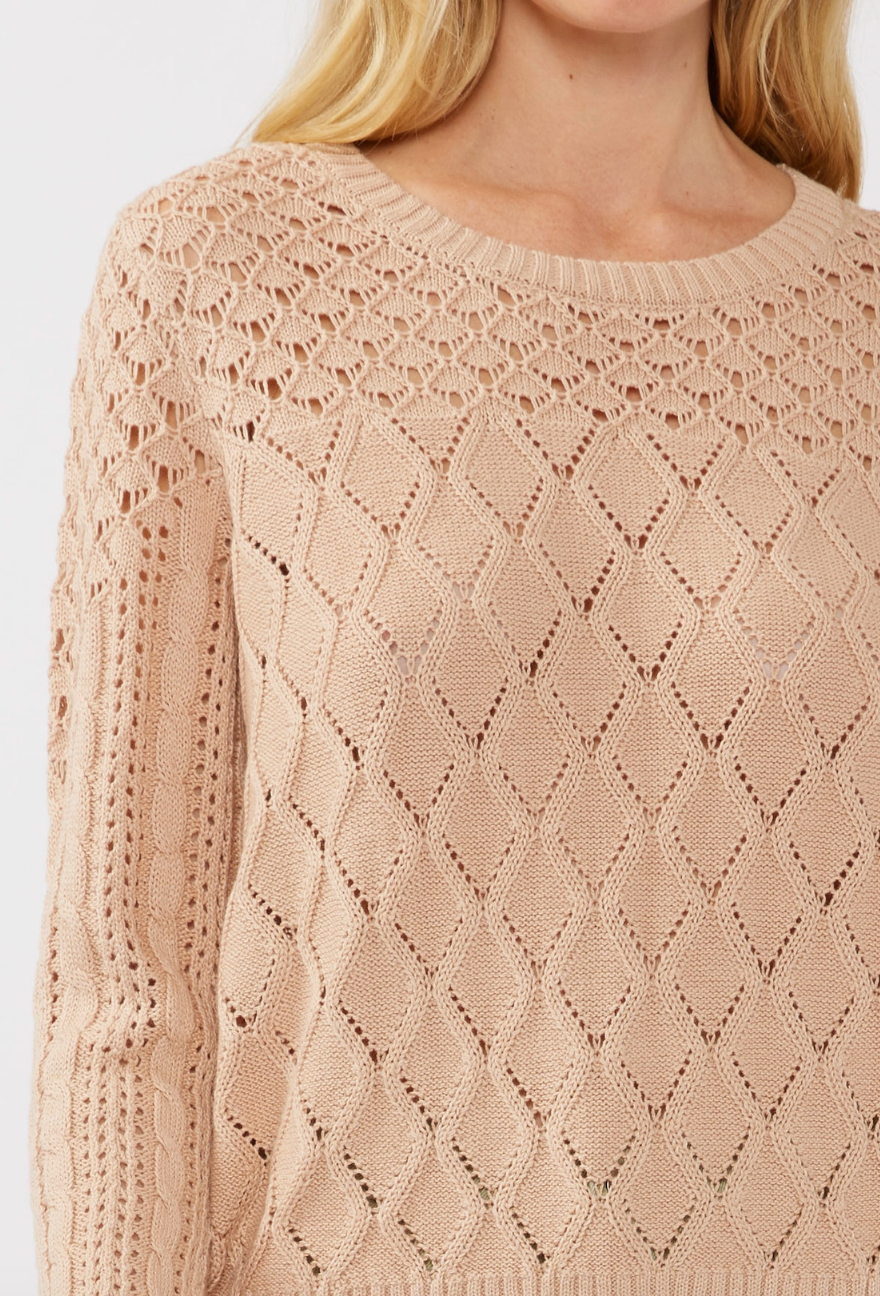 Pointelle Knit Crewneck Sweater