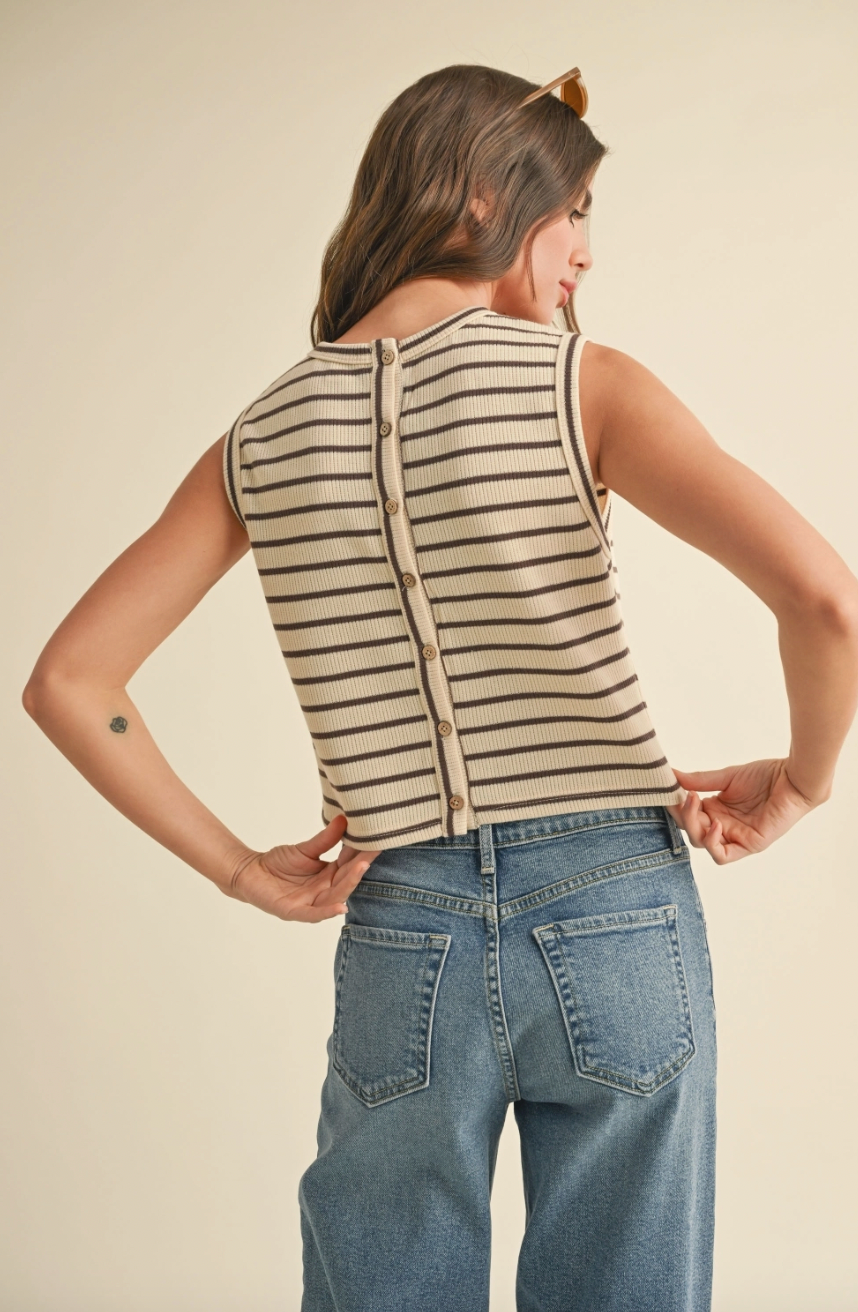 Button Back Stipe Top