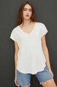 Raw Edge V-Neck Linen Tee