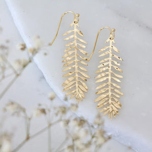 Hammered Brass Feather Leaf Earrings