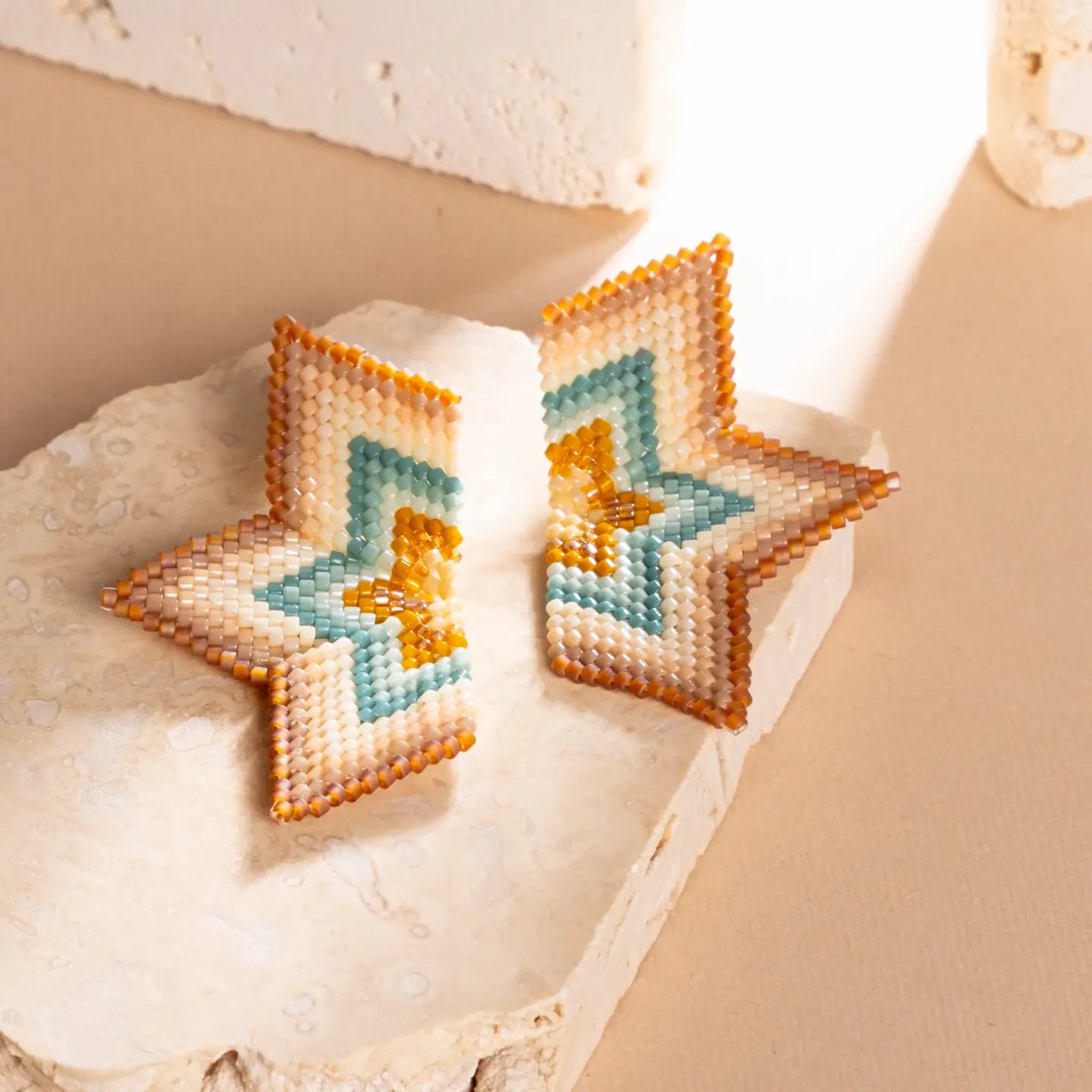 Beaded Handwoven Medium Half Star Earrings