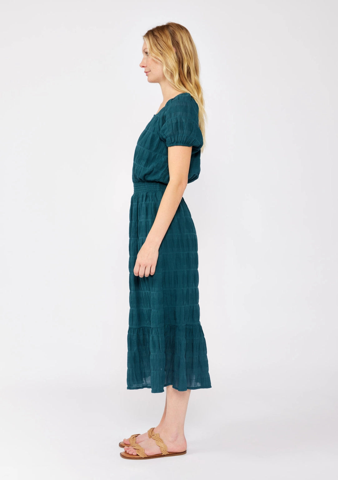 Puff Sleeve Smocked Midi Dress