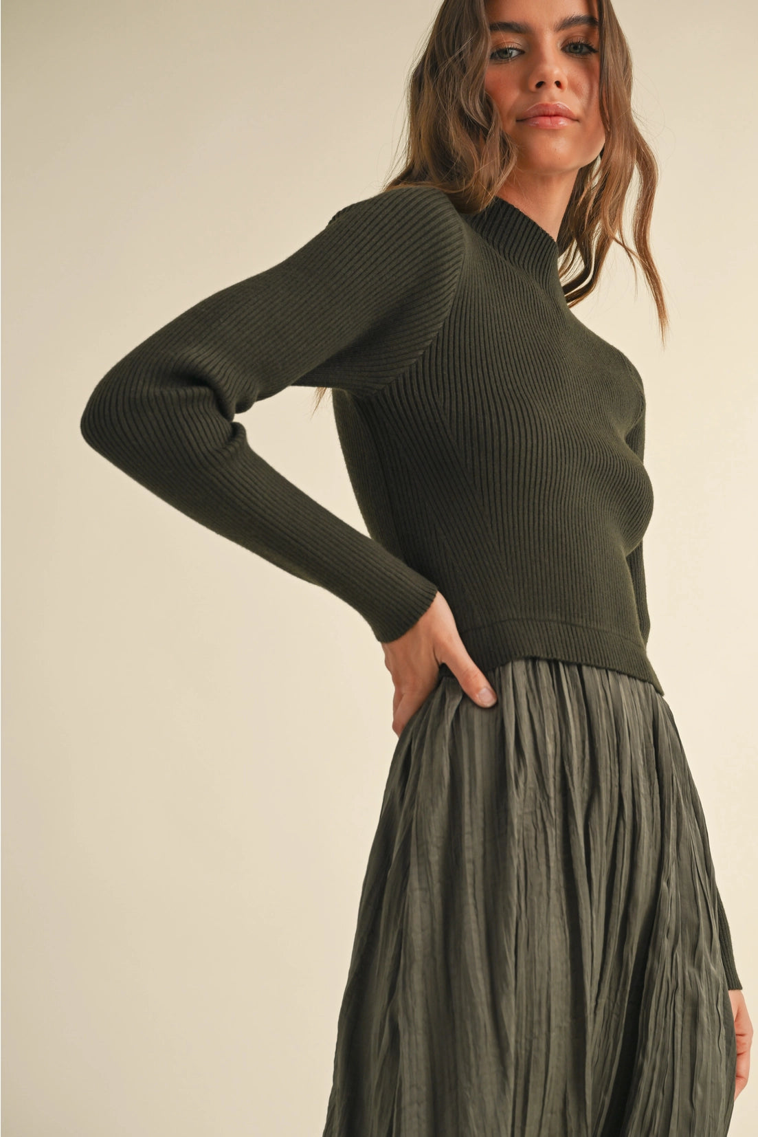 Sweater Combo Woven Dress