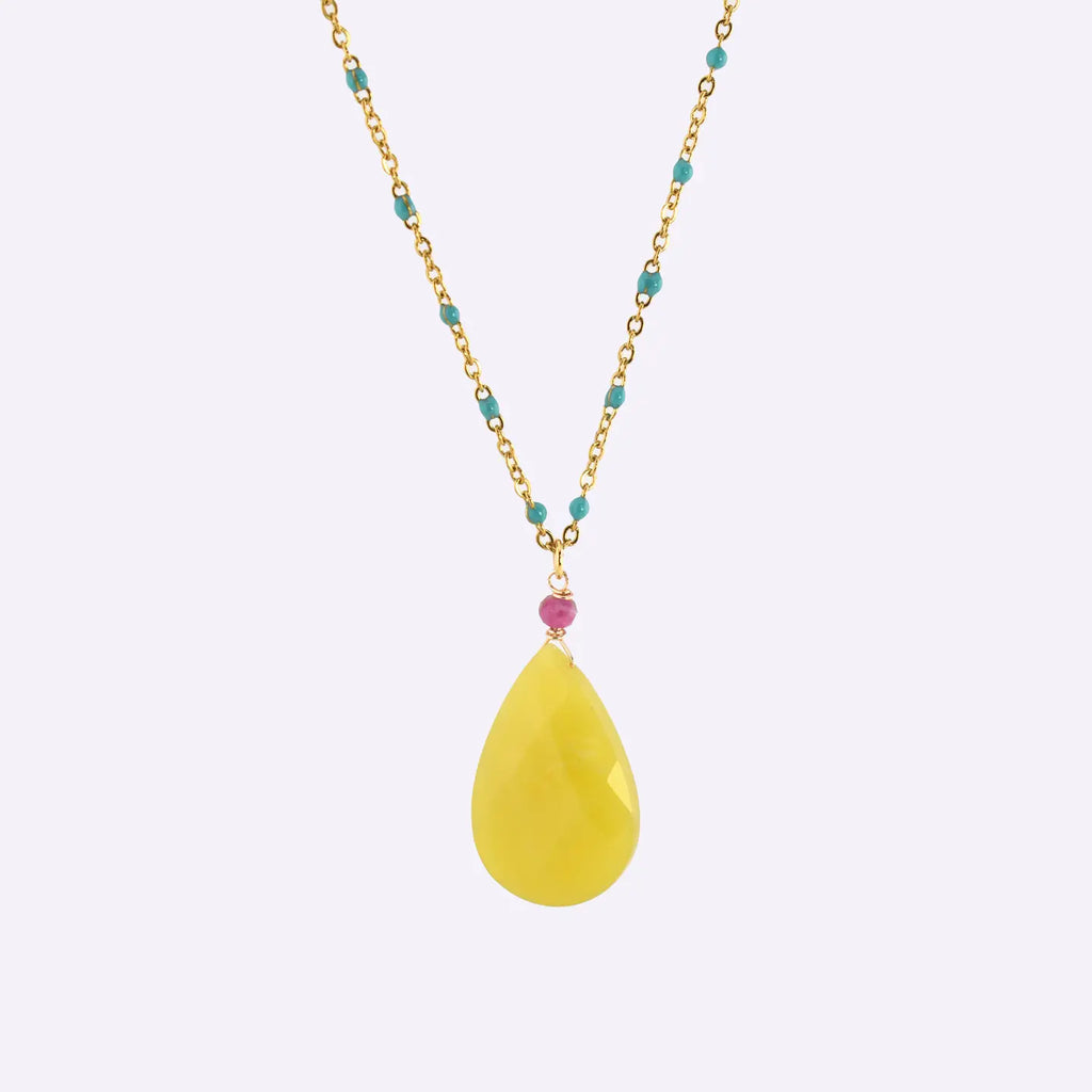 Electric Lemon Jade, Purple and Turquoise Necklace