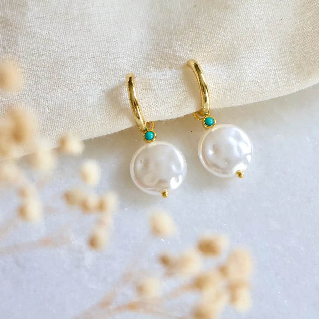 Pearl and Turquoise Huggie Hoop Earring