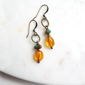 Honey Amber and Turquoise Earrings