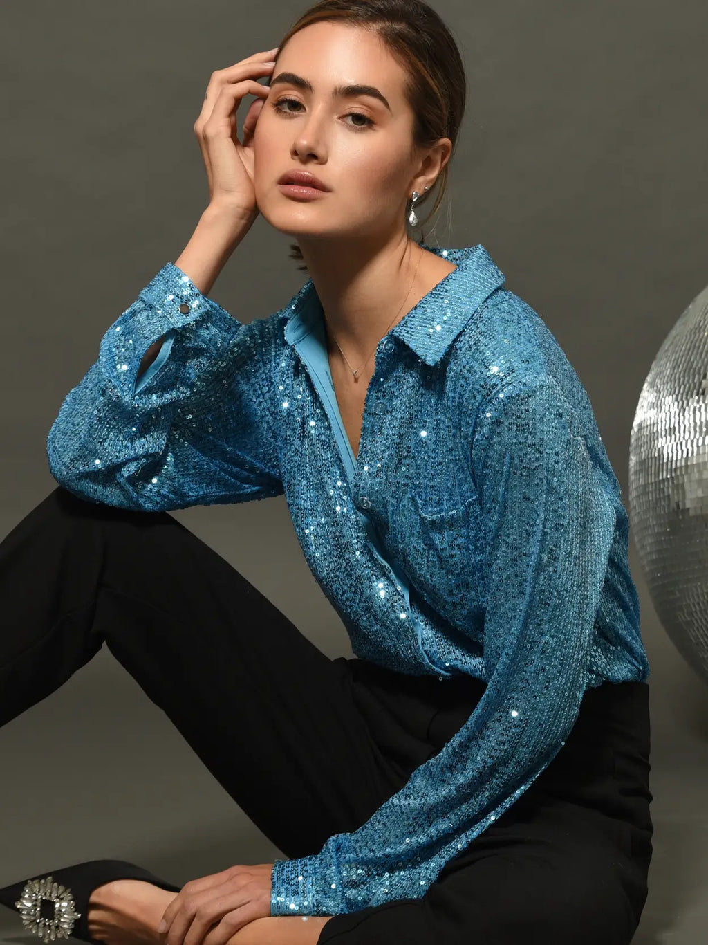 Kim Sequin Button Up Shirt