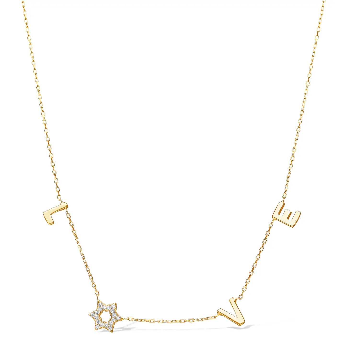 Jewish Star and Love Necklace with Sparkling Stones
