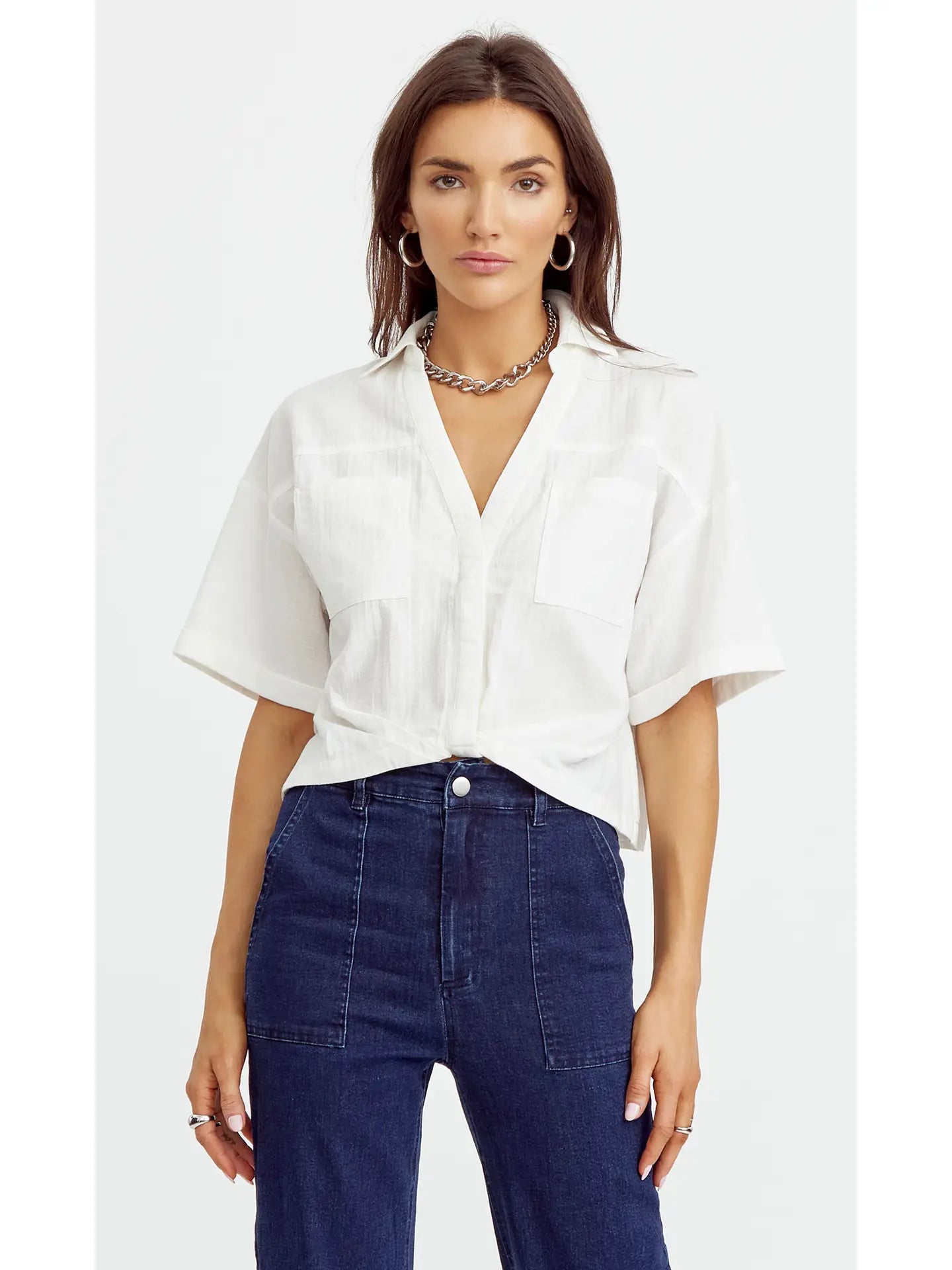 Maria Tucked Cropped Shirt