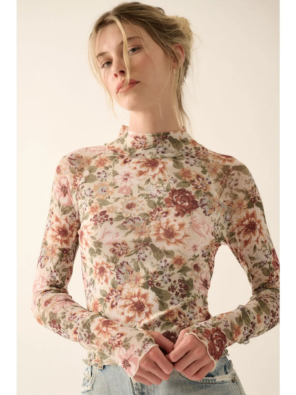 Floral Mesh Lettuce-Edge Top