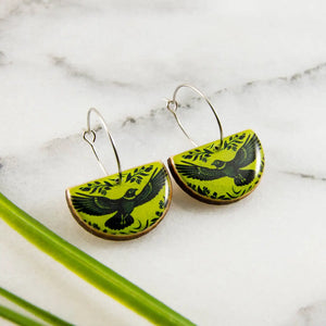 Vintage Citron Raven Drop Hoop Earrings